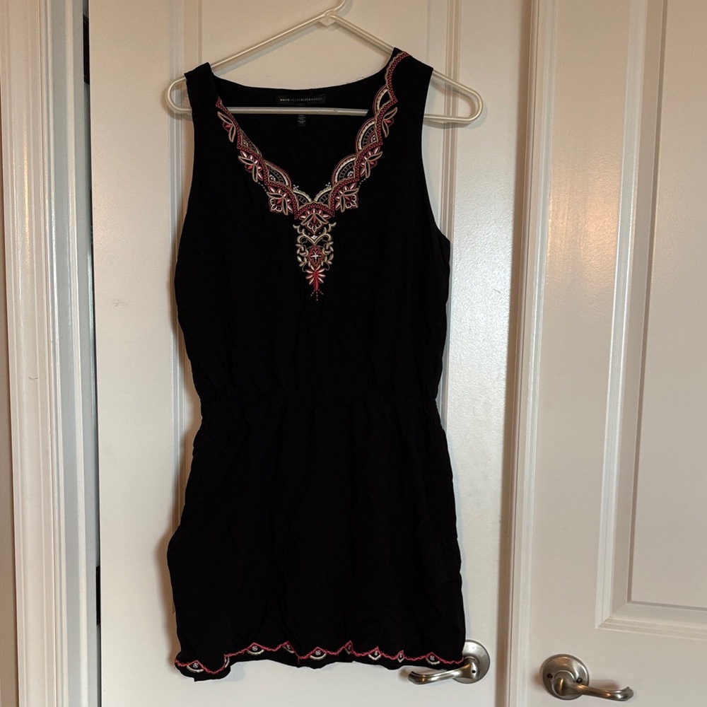 White House Black Market Black Dress with Pink Embroidery